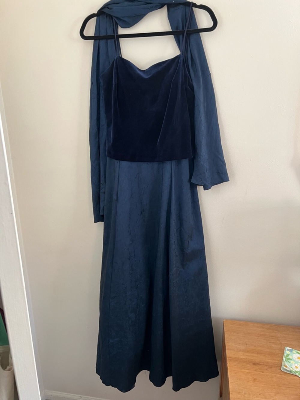 Rachel Kate Midnight Navy Velvet Bodice Maxi Dress with Shawl